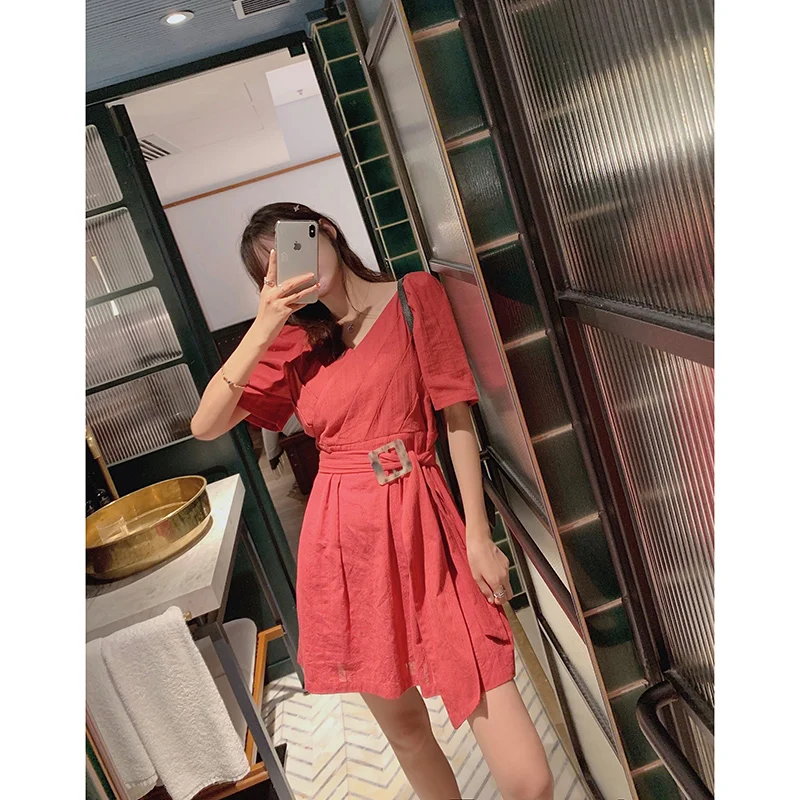 Женское мини-платье с поясом Mishow повседневное облегающее платье v-образным