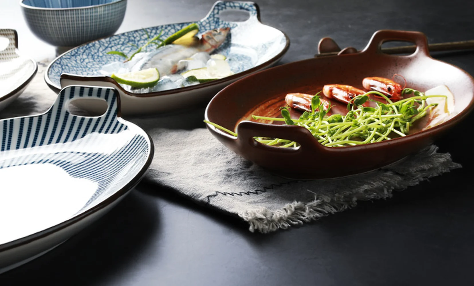 Японская домашняя керамическая тарелка в стиле ретро овальная посуда с двумя