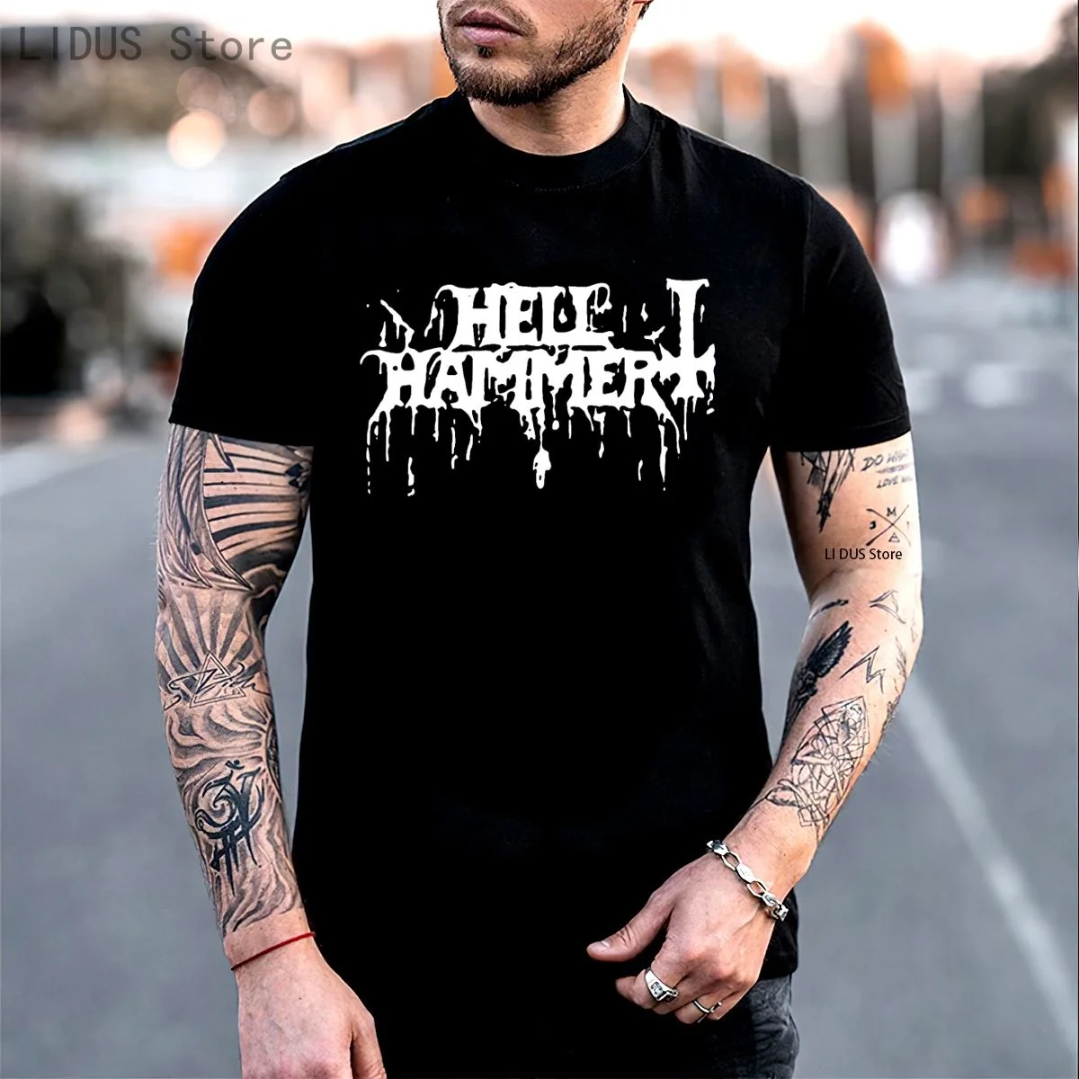 Hellhammer T-shirt New Black T Shirt Black Death Metal Band Mayhem Marduk Logo Mans Unique Cotton Short Sleeves O-Neck T Shirt