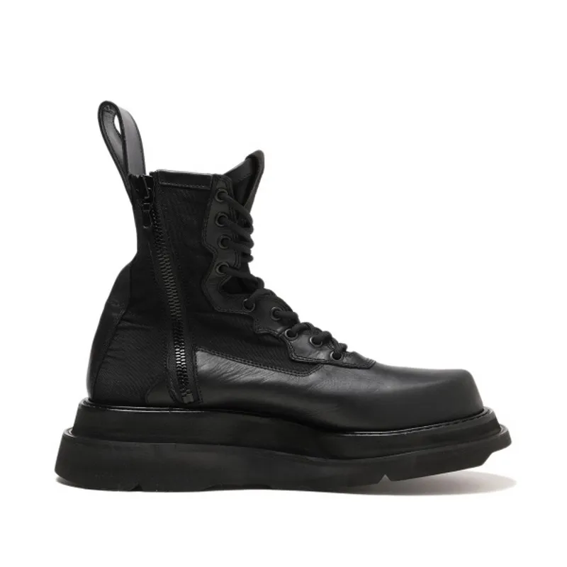 Thick Platform Height Increasing Mens Military Combat Boots High Top Genuine Leather Ankle Lace Up Moto Biker Safety Shoes | Обувь