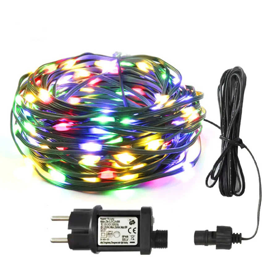 

Thrisdar 10/20/50/100M Copper Wire Fairy String Lights PVC Green Cable Christmas Light Wedding Party Garland Light With Adapter