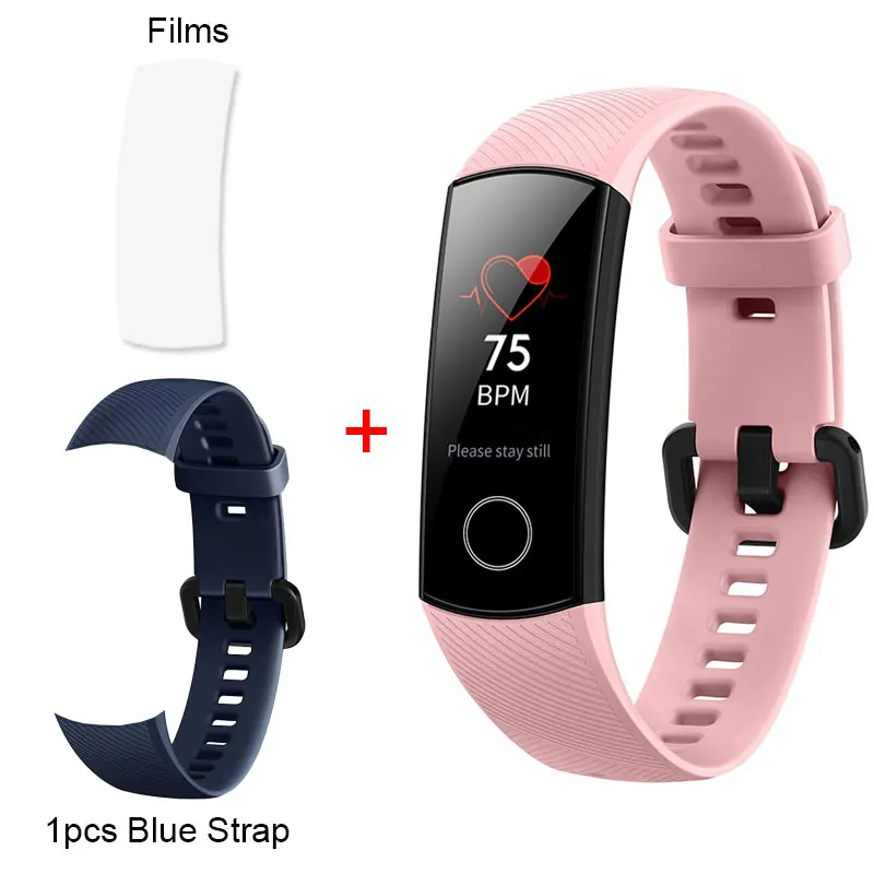 Смарт-браслет huawei Honor Band 4, 0,95, сенсорный экран, обнаружение пульса, мониторинг сна, 50 м, водонепроницаемая, носимая стандартная версия - Цвет: Pink Add Blue Strap
