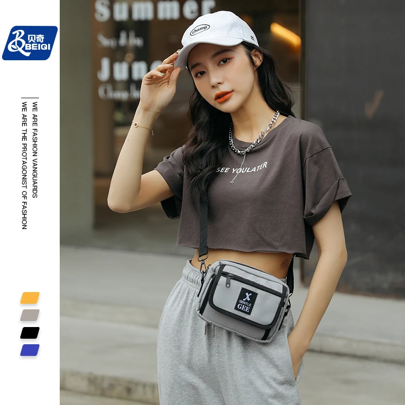 

BQ Simple Fashion Woven Label Print Square Unisex Design Cool Street-Wear Sport Girls Small Crossbody Mini Messenger Chest Bags