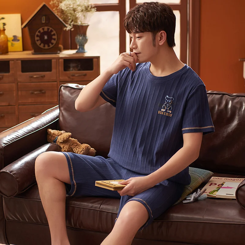 

Летние мужские пижамы с коротким рукавом Шорты Повседневная Свободная Домашняя одежда Молодежный Тонкий костюм с половинным рукавом