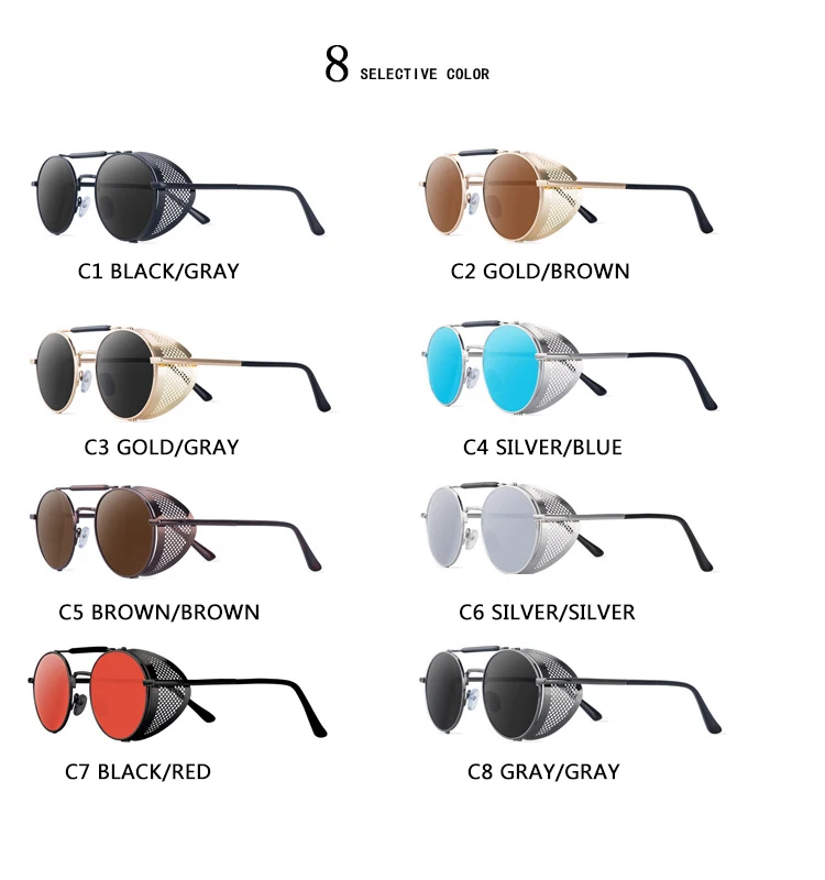 

2021 Retro Round Metal Sunglasses Men Women Brand Designer Steampunk Vintage Glasses Oculos De Sol Shades UV Protection
