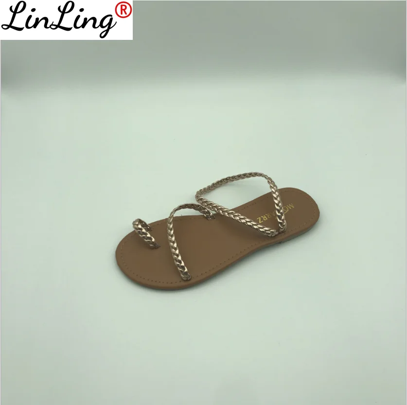 

Plus Size 43 Thong Sandals Summer Women Flip Flops Weaving Casual Beach Flat with Shoes Rome Style Female Sandal Low Heels 2021