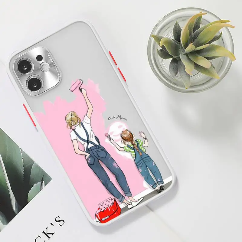 

Super Mom Baby Girl Fashion Family Phone Case For iPhone 12 11 Mini Pro XR XS Max 7 8 Plus X Matte transparent White Back Cover