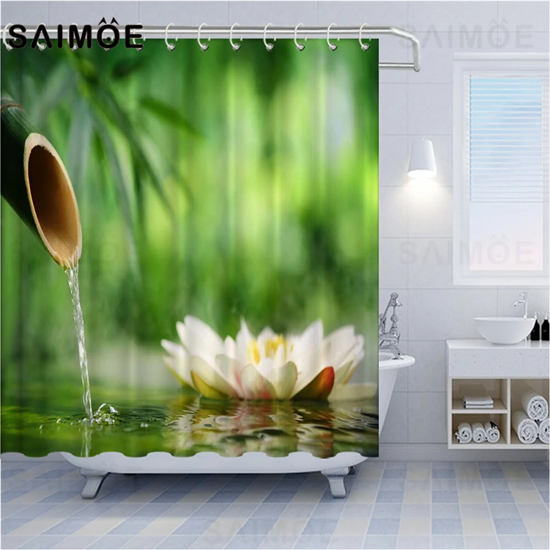 Занавеска для душа SAIMOE с розовыми цветами Штора ванной бабочками ВОДНЫЕ ЛИЛИИ из