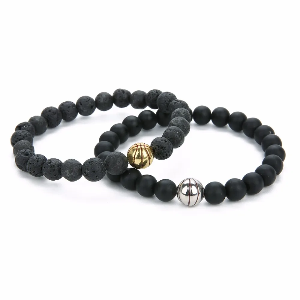 Новый браслет из лавового камня с шармами для баскетбола спортивный бусинами
