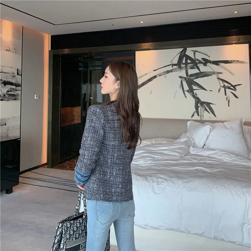 

HziriP Elegant Patchwork Slimming Fashion Chic Double-Breasted 2019 Autumn Office Lady Female All Match Blazers Large Size Tops