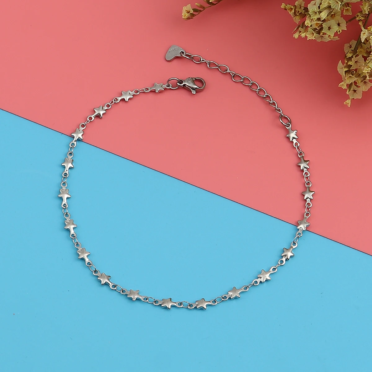 

Exquisite Women Anklet 304 Stainless Steel Silver Color Star Gifts for female Beach Foot Chain Jewelry 23cm(9") long,1 Piece