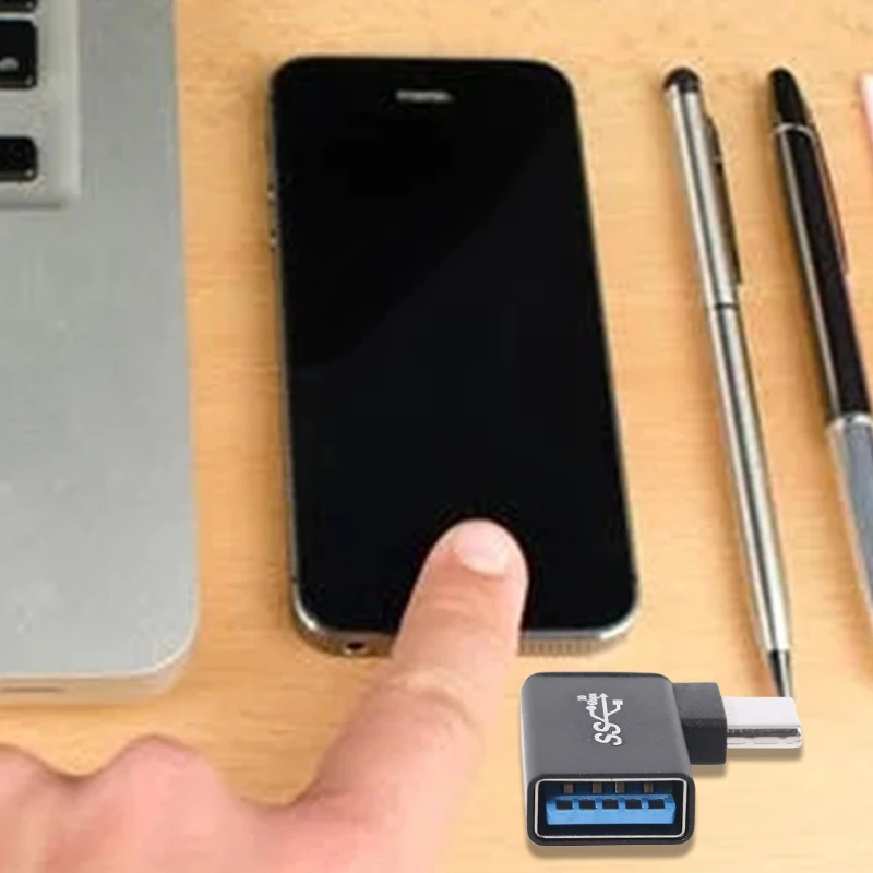 USB C to USB 3.0 Aluminum Adapter USB A 3.0 Female to 90 Degree 3.1 Type C Male Converter for Smartphone Flash Drives