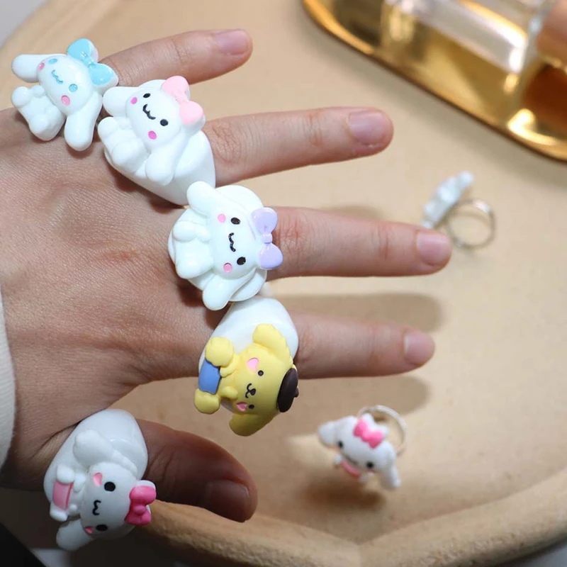 

Kawaii Sanriod Plush Anime Cartoon Cinnamoroll Finger Ring Fashion Cute Jewelry Women Young Girl Child Birthday Gift Toys