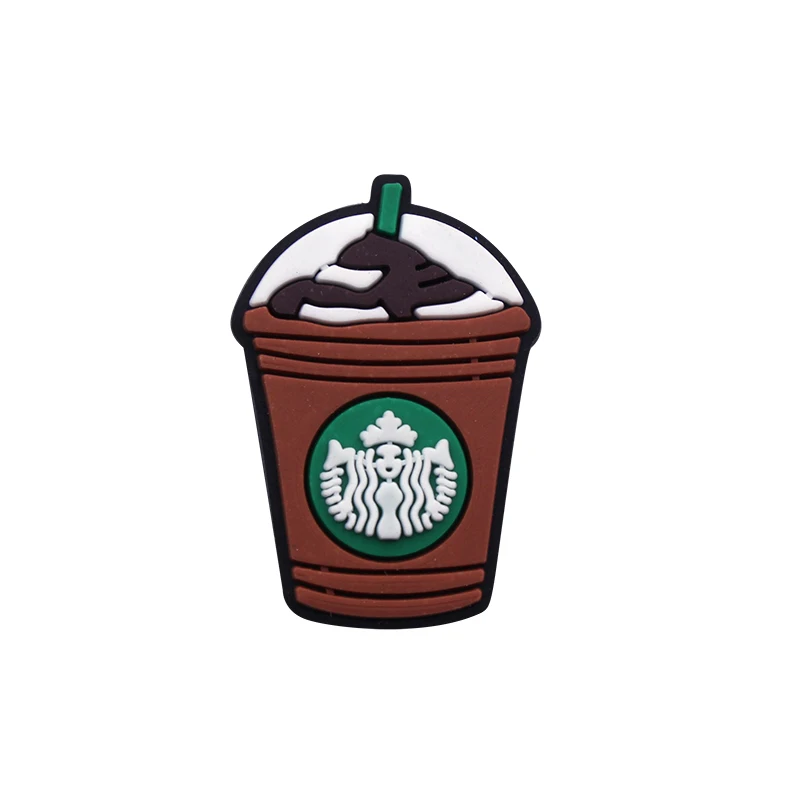 Hot Sale 1pc PVC Coffee Beverage Shoe Charms Shoe Buckles Accessories Fit Bands Bracelets Croc JIBZ Kids Party X-mas Gift