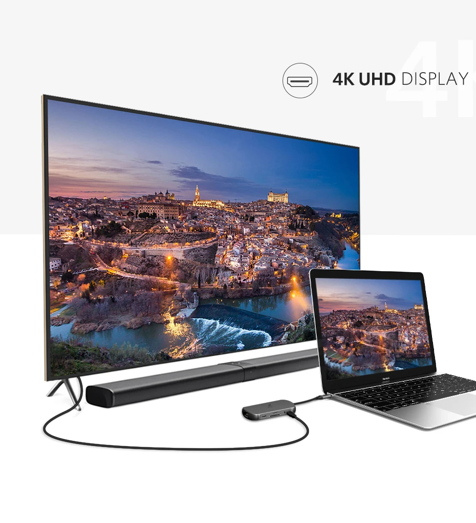 USB C концентратор 8 в 1 Тип C концентратор с Ethernet Порты и разъёмы, 4K кабель-Переходник USB C на HDMI, с 2 портами(стандарт 3,0 Порты, 1 взаимный обмен данными между компьютером и периферийными устройствами 2,0 Порты и разъёмы, светодиодный дисплей, SD/TF Card Reader устройство чтения карт, USB-C питания, портативный для Mac Pro и других ноутбуков типа C
