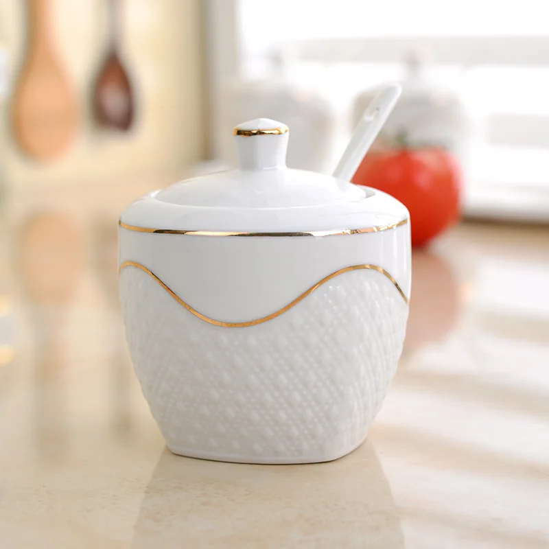 3 шт./компл. горшок для приправ контейнер специй Белая Керамическая сахарница с