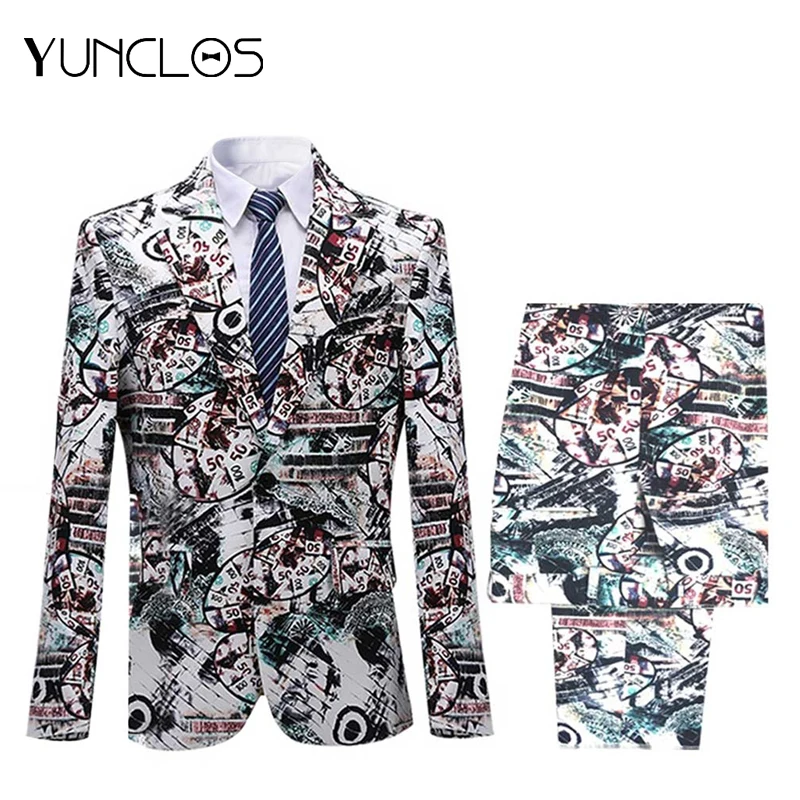 YUNCLOS мужской модный цветочный принт комплект из 2 предметов повседневные Костюмы