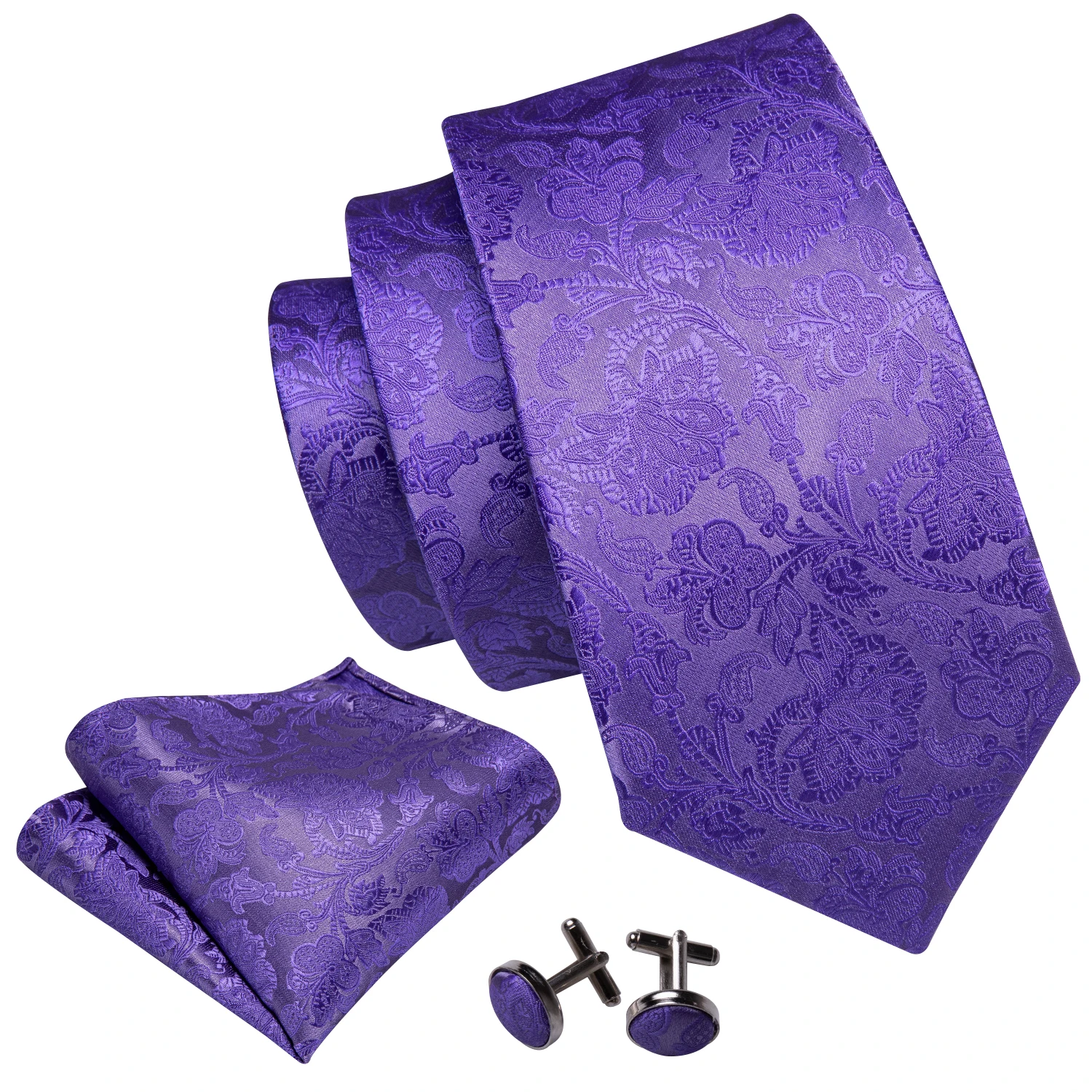 Fashion Silk Purple Solid Mens Wedding Tie Hanky Set Barry.Wang Designer Paisley Floral Neckties For Gift Party Groom |