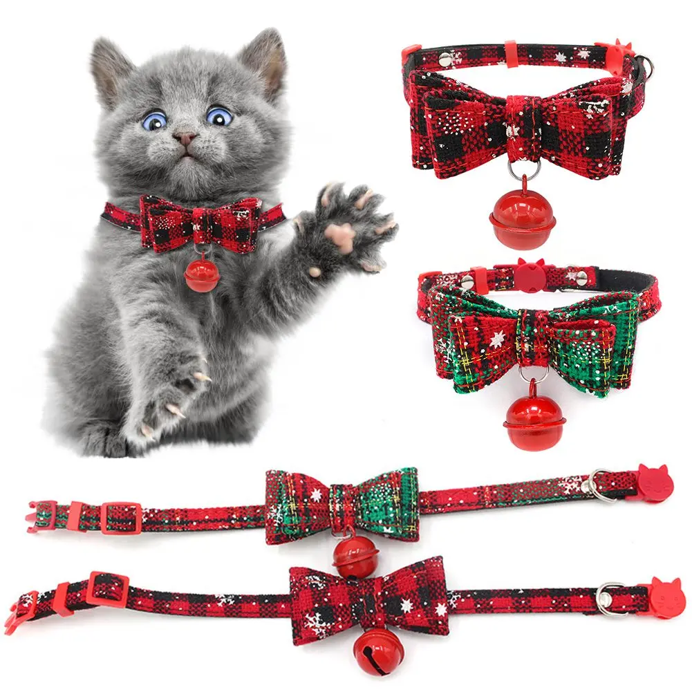 

Adjustable Christmas Pet Cat Dog Collar Cute Snowflake Hanging Tie Bow Tie Bell Collar Puppy Collar Pet Supplies 17-27cm
