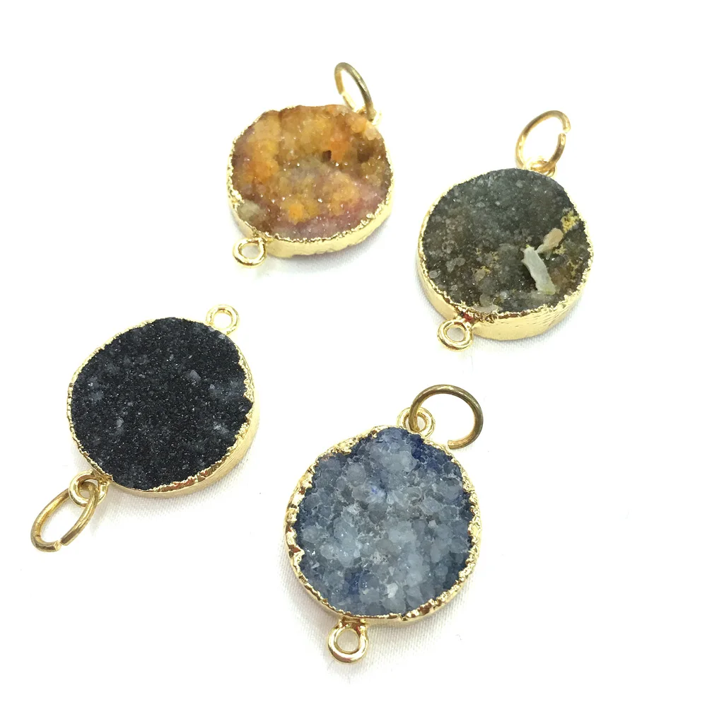 

Natural Agates Pendant Connectors Round Colorful Crystal Agates Stone Link Charms for Jewelry Making Necklace Bracelet Gift