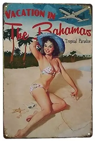 

Metal Vintage Tin Sign Wall Decor 8X12 Inches,Vacation The Bahamas,Garage Kitchen Wall Decor Shop Bathroom Wall Yard Bedroo