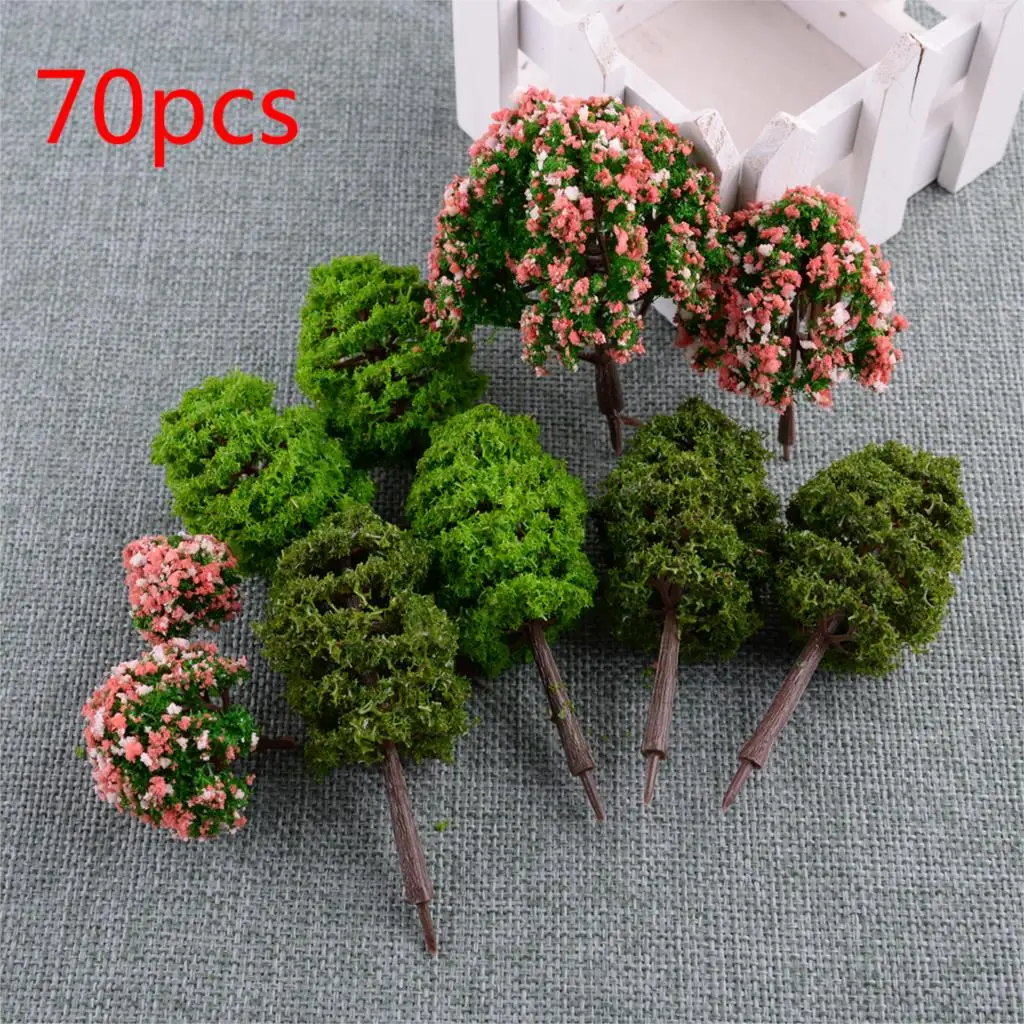 

LETAOSK 70Pcs/Set Scenery Pine Peach Flower Trees Scale Model Plastic Fit For HO O N Z Model Garden Roadway Layout