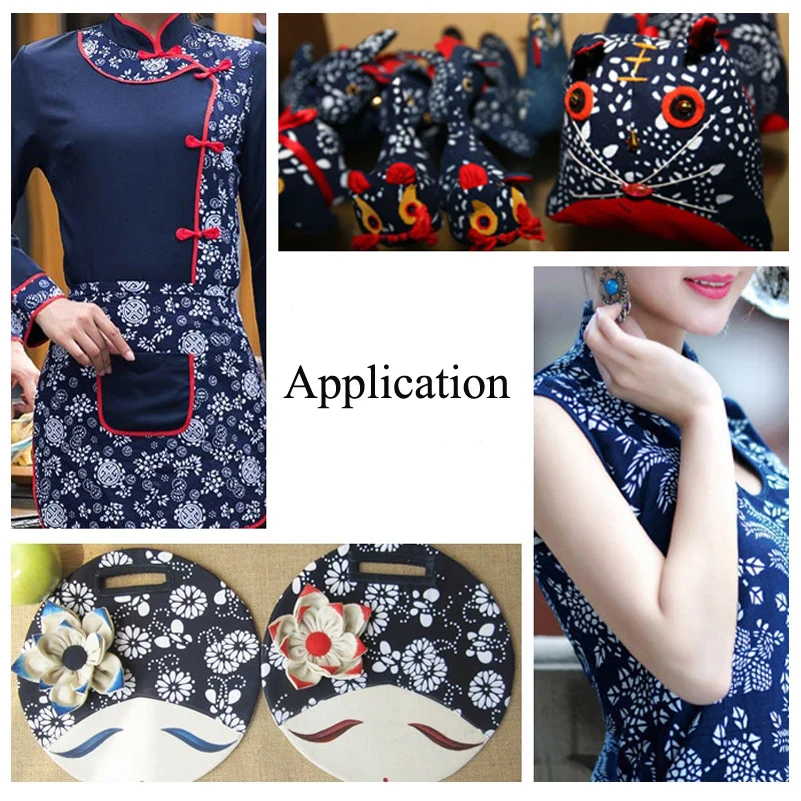 Синяя ткань из чистого хлопка ретро-ткань в этническом стиле Цветочная решетка с