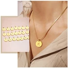 Пользовательские Начальная A-Z Алфавит Монета ожерелья для женщин, основной из нержавеющей стали ожерелье с круглой подвеской, воротниковые ювелирные, с змея цепи 50 см