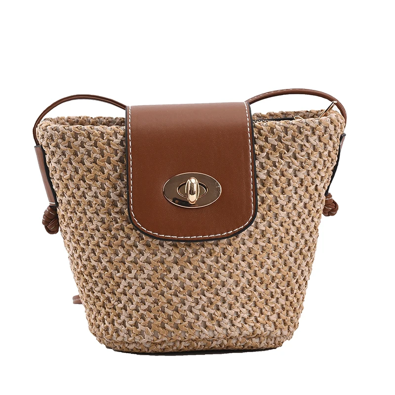 

Hand-woven Shopping Tote Bag Casual Ladies Summer Beach Vacation Shopping Pouch Leisure Hasp Size Number Is Optional Handbag