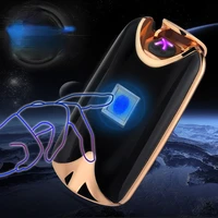 smart usb double arc lighter fingerprint induction rechargeable metal windproof lighter gadgets for men technology gifts for men