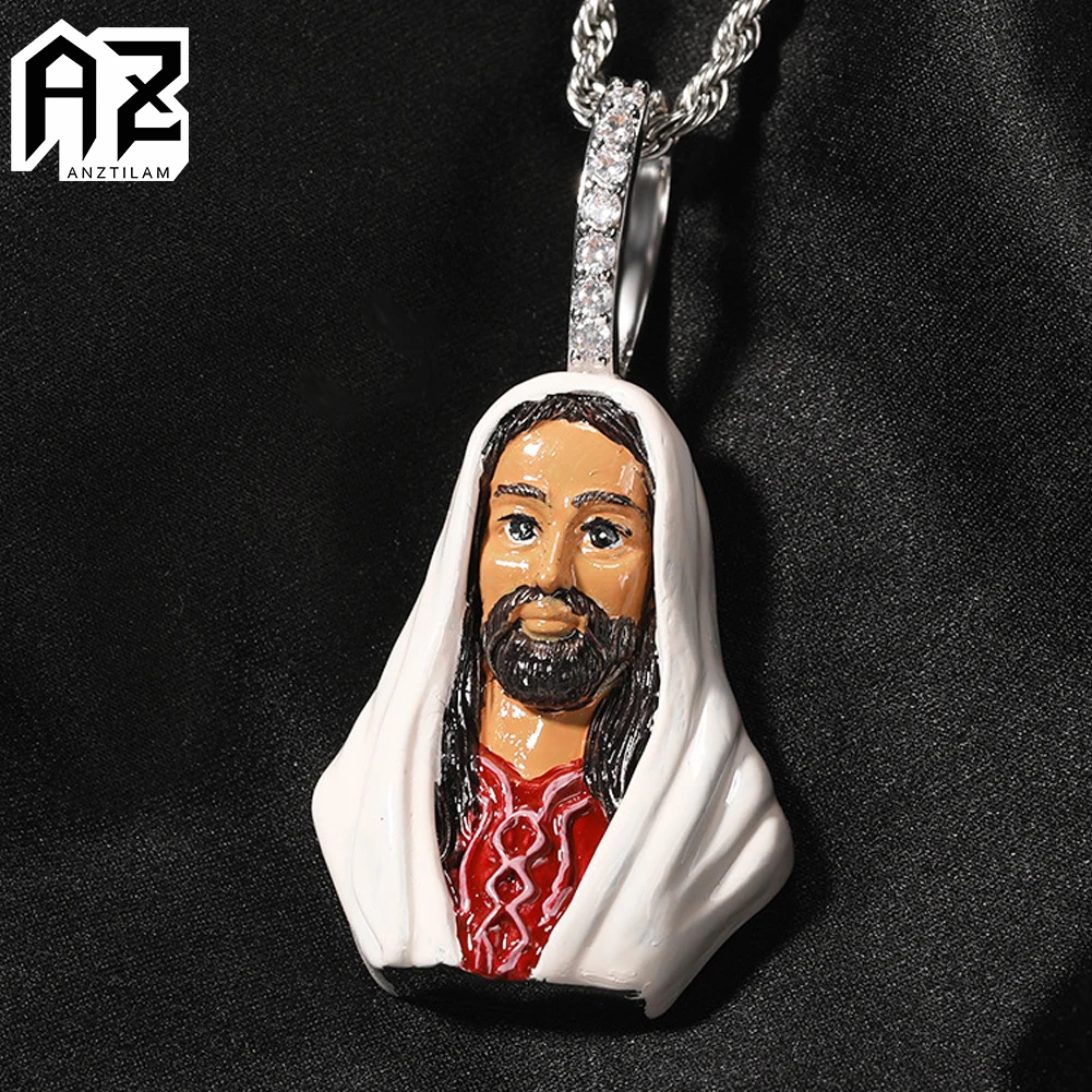 

AZ New Arrive Brass Enamel Jesus Pendants Necklace For Women Men Goth Jewelry With Long Chain Free Shipping