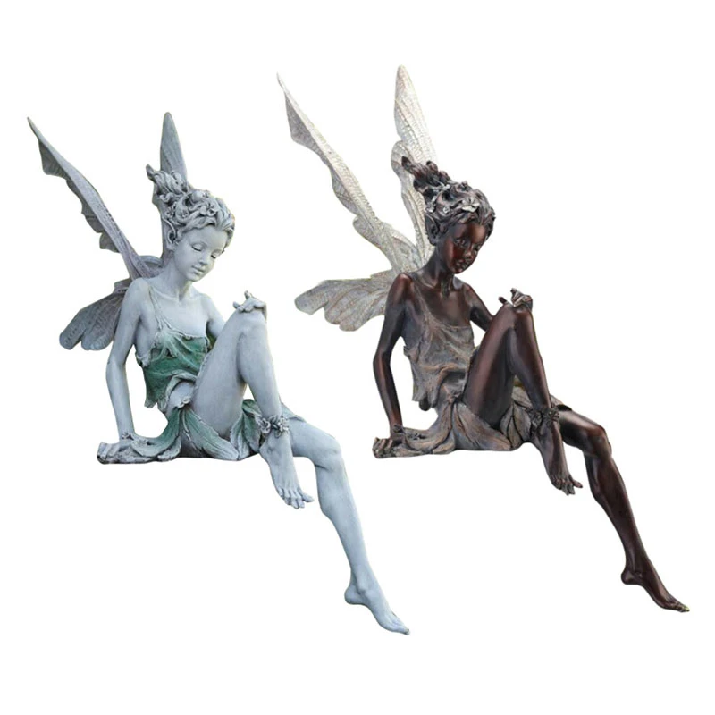 

Tudor And Turek Sitting Fairy Statue Outdoor Garden Ornament Resin Craft Sculptures Home Garden Landscaping Yard Decoration