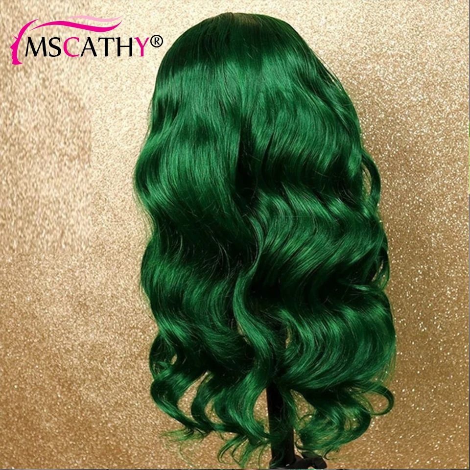 HD Transparent Lace Front Wig Body Wave Green Color Human Hair wig Natural Hairline Per plucked Middle Part For Black Women | Шиньоны и