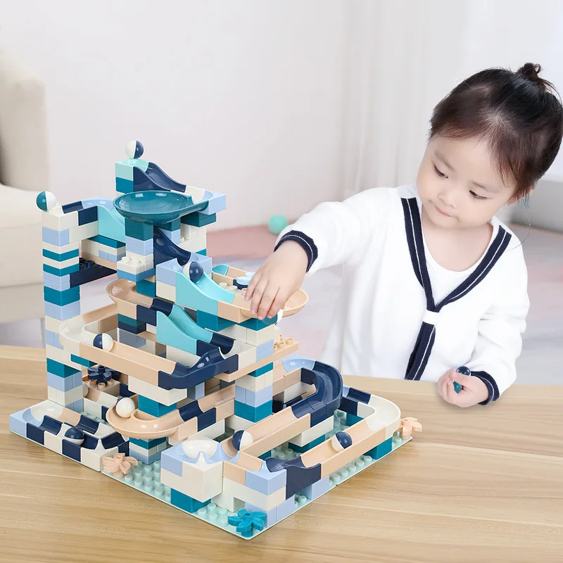 

80PCS Big Size Building Blocks Colorful Macaron Marble Race Run Maze Ball Track Blocks DIY Bricks Funnel Slide Toys Gifts