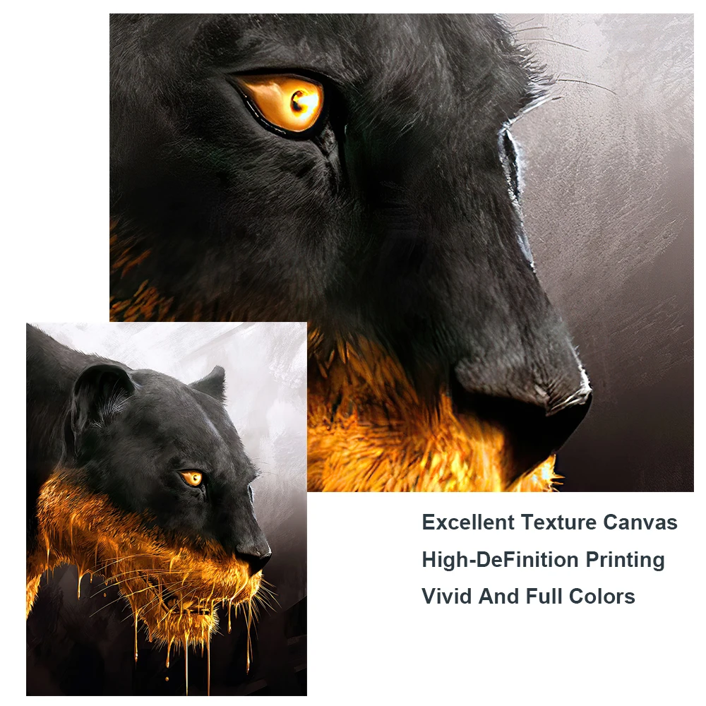 Охотничья черная Золотая Пантера роскошная Картина на холсте искусство печати