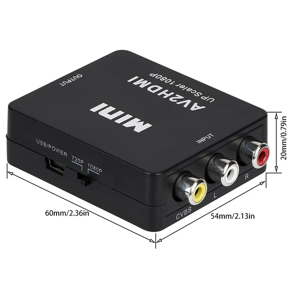 

Portable Size Black RCA AV to HDMI Converter /Adapter Suitable For Gamecube Nintend Sega Genes NES SNES N64