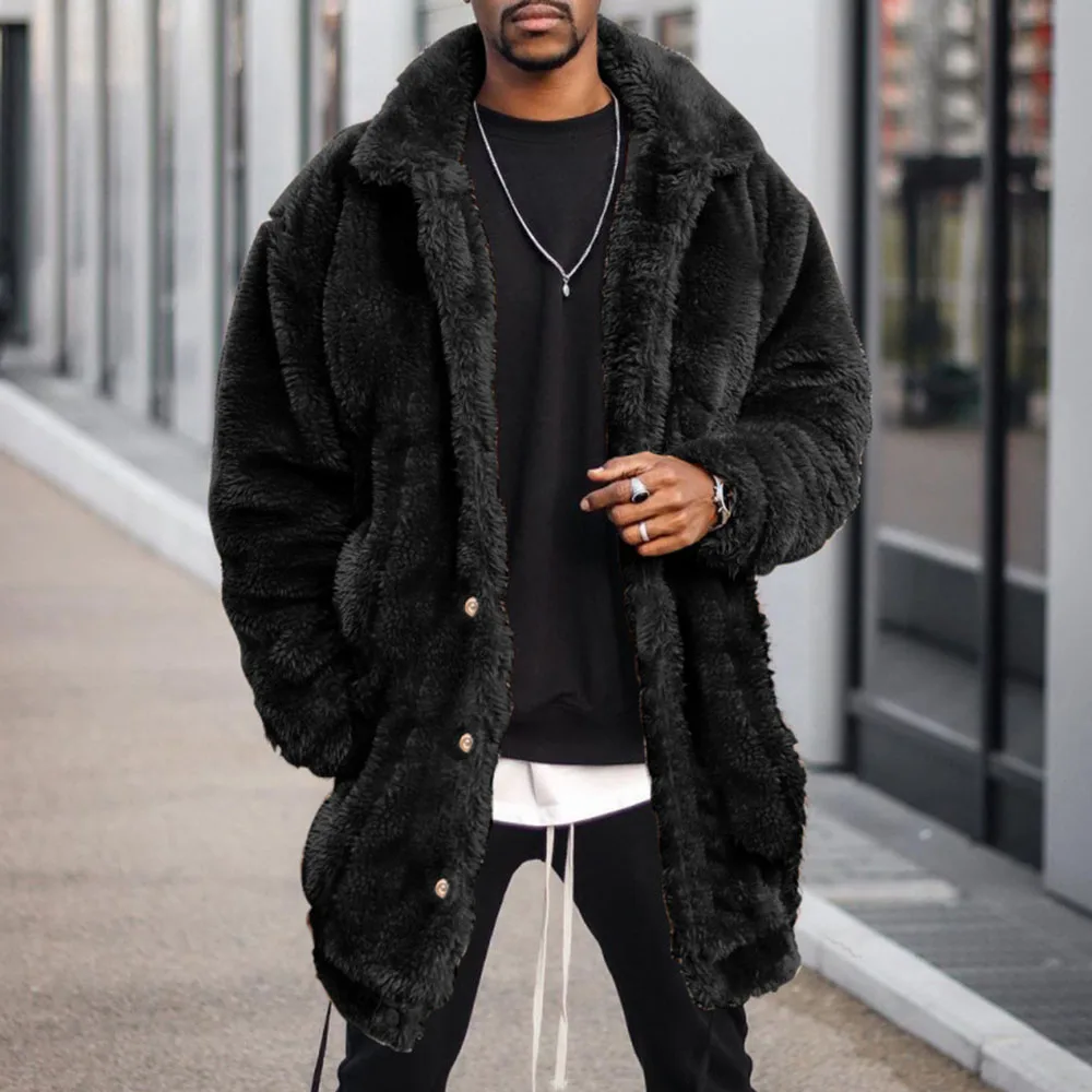 

Модная мужская куртка 2021, модные повседневные пальто средней длины с длинным рукавом, осенне-зимнее мужское плюшевое свободное теплое паль...
