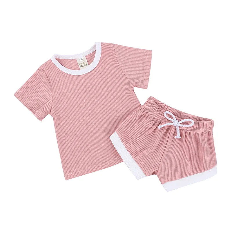 Summer Cotton Newborn Clothes Solid Color T-shirt Shorts 2Pcs Outfit Baby Boy Girl Suits Casual Children's Clothing Set 0-4 Year