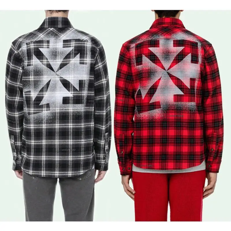 

Chao brand off white2021 autumn and winter inkjet graffiti arrow Plaid Shirt