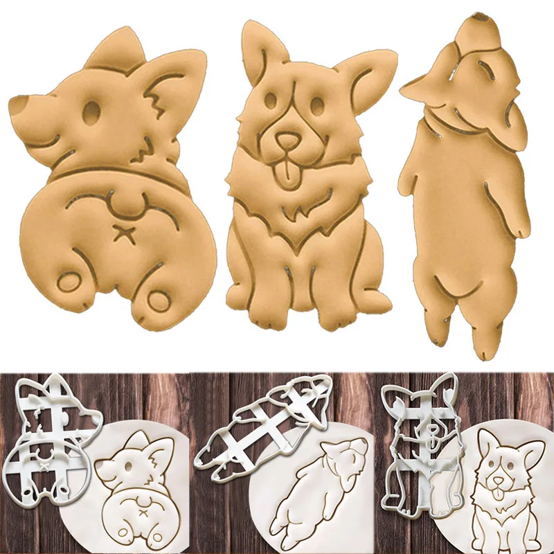 

3 Type 3Pcs/set Cute Corgi Dog Shaped Cookie Cutters Mold Cookie Mold Kitchenware Bakeware DIY Tool Cake Decorating Tools