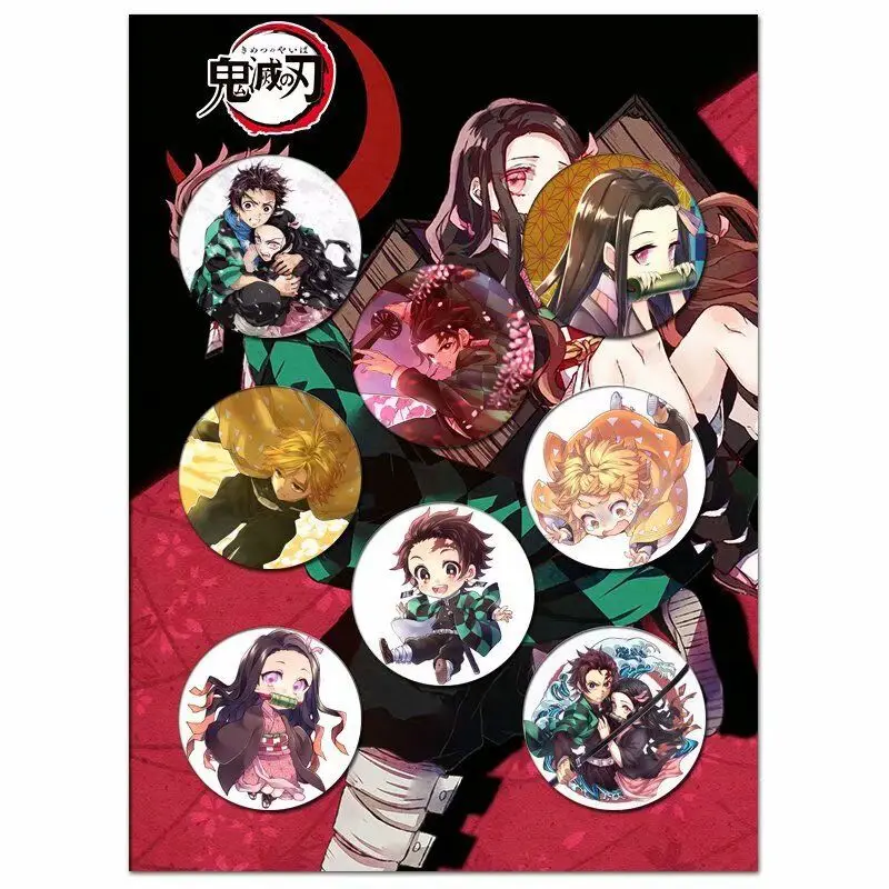 

80 pcs/lot Anime Demon Slayer Figure Badges Kimetsu no Yaiba Kamado Tanjirou Nezuko Zenitsu DIY Brooch Stikers Toys 8 sytle 32MM