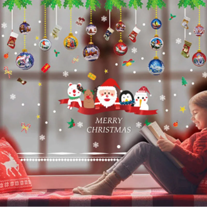 Новые рождественские наклейки оконные стеклянные Праздничные на стены