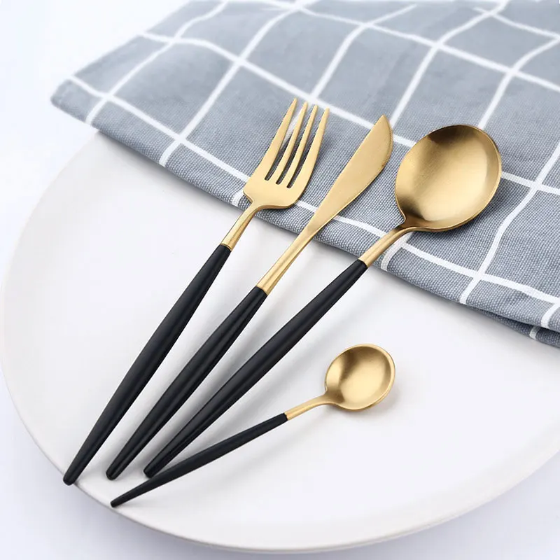 Полезные новые роскошные матовые белые/черные золотые столовые приборы из