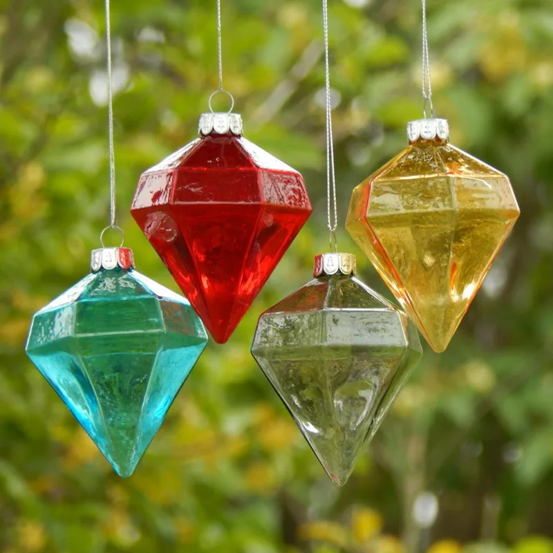 

4pcs/pack 6.5*10cm Diamond Shaped Colorful Glass Pendant Christmas Tree Hanging Decorative Hanging Gift