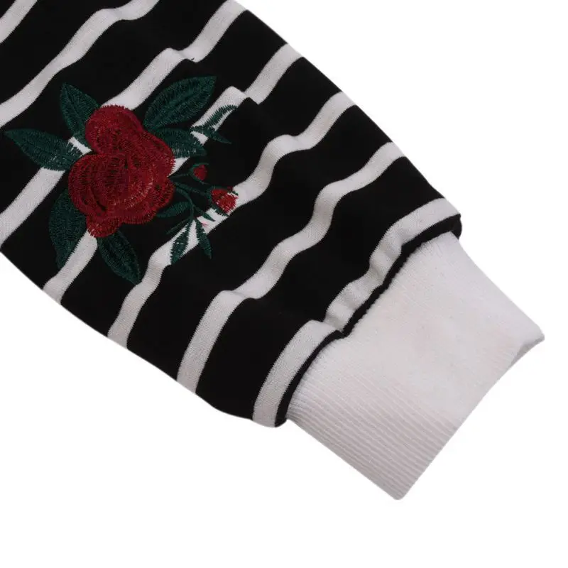 

embroidered striped Long bat Sleeve Casual loose Sweatshirt Street Wear Club Party Sweatshirt Fashion women sweatshirt