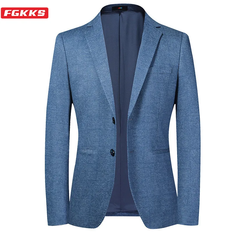FGKKS Brand Men Blazers Comfortable Fashion Office Men's Prom Button Decoration Suit Jacket Formal Blazer Male