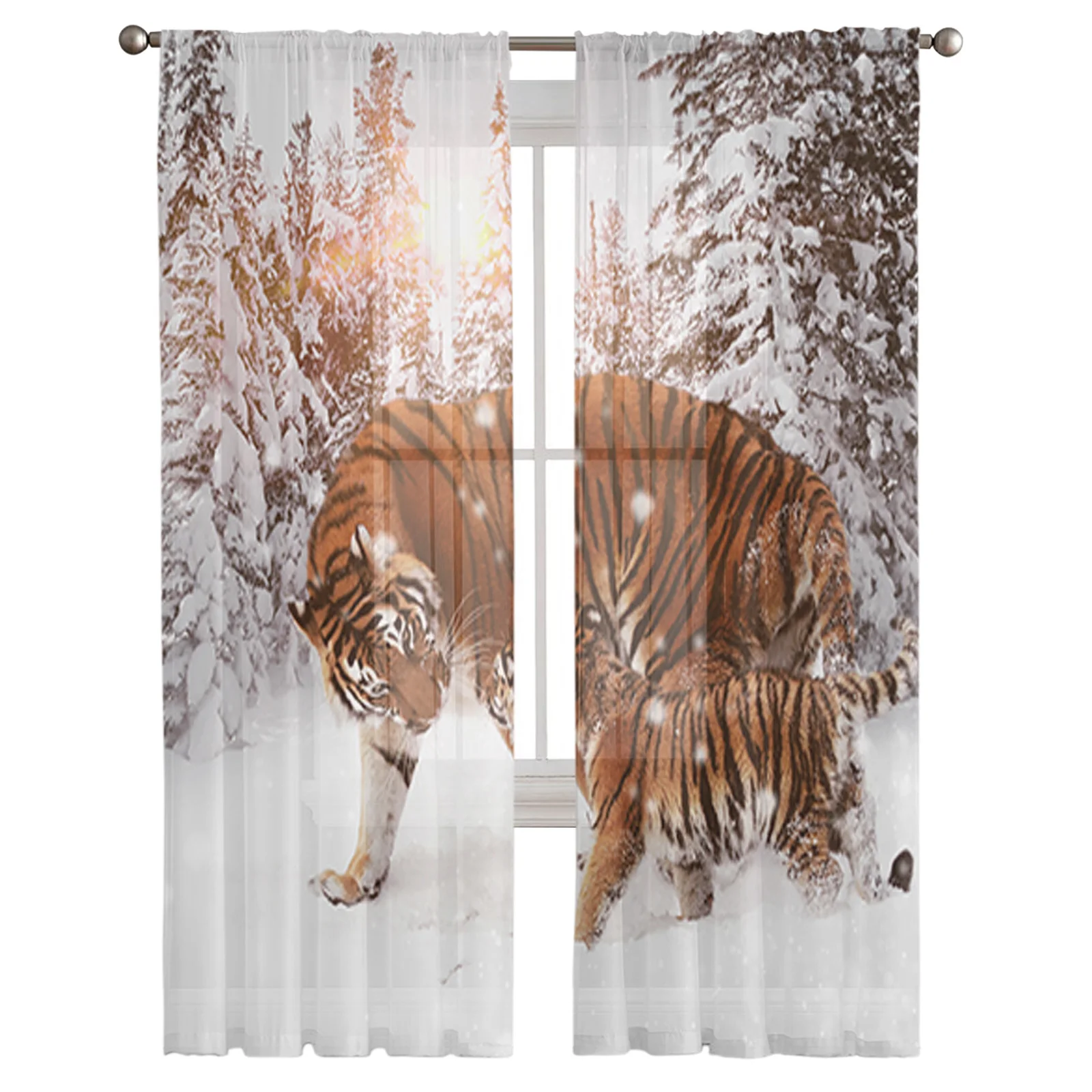 Снежный Лес Тигр тюлевые занавески для окна Гостиная Спальня Кухня шифон