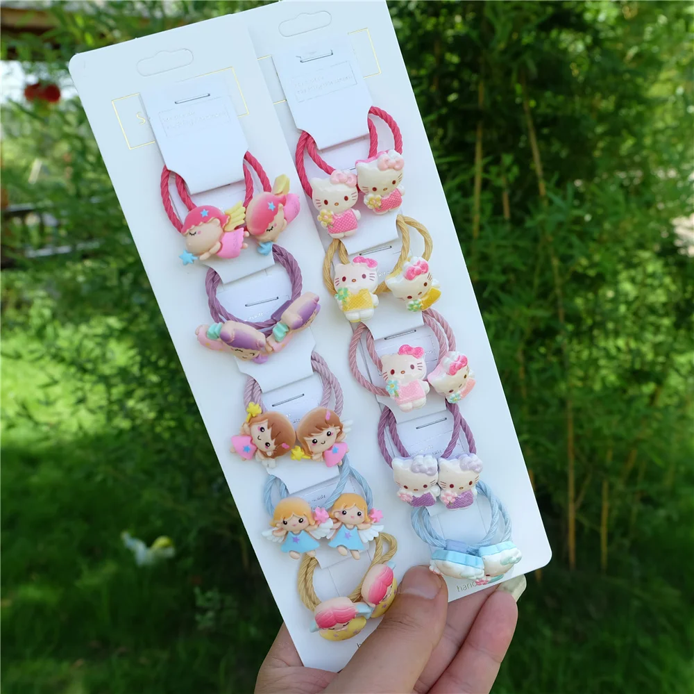 10 шт./компл. для девочек с принтом Hello Kitty мультфильм животных эластичные ленты
