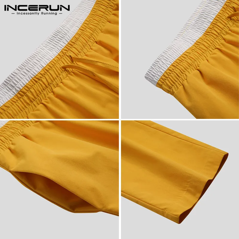 

Men Casual Pants Patchwork Drawstring Streetwear Loose Straight Trousers Joggers Baggy Leisure Pantalones Hombre INCERUN S-5XL