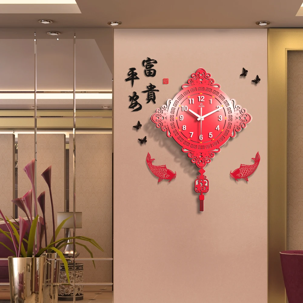 Новый китайский Стиль настенные часы для гостиной креативные ультра тихий арт